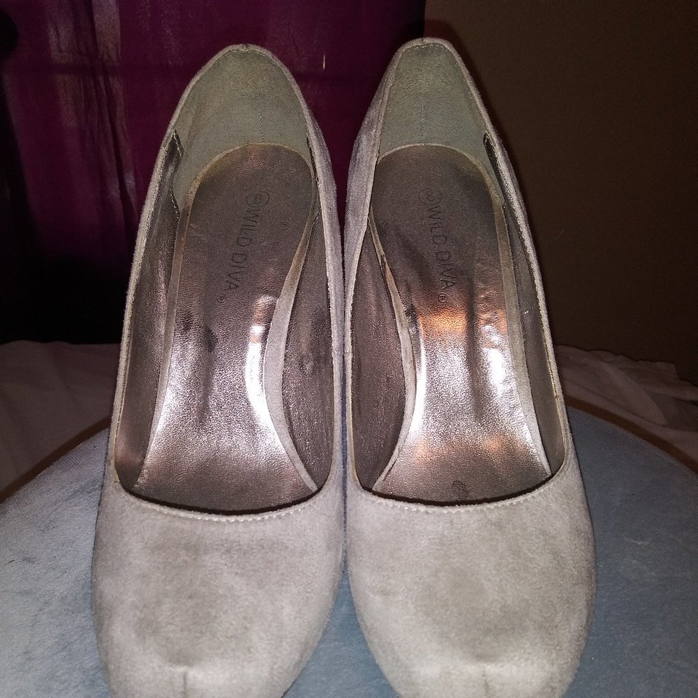 gray velvet high heels